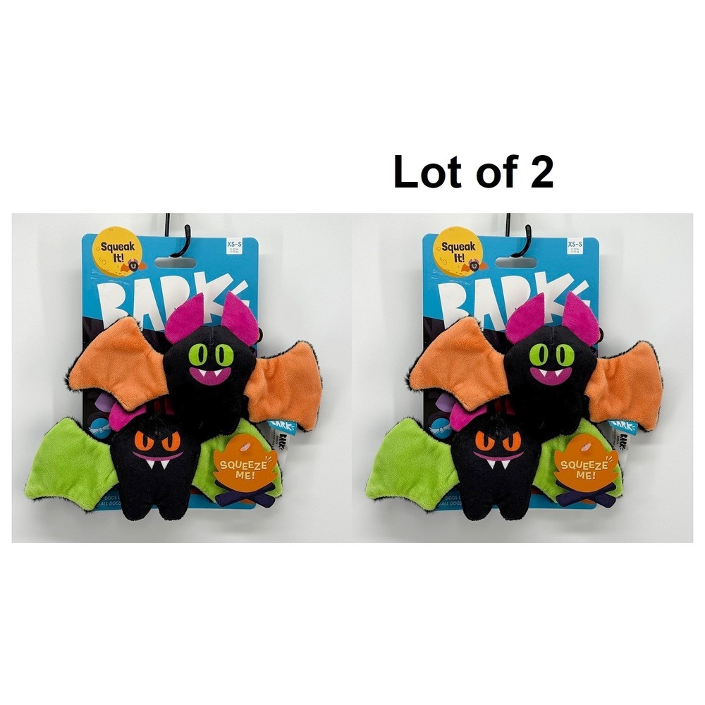 Lot of 2 Bark Screech and Squeak Bat Dog Toys 2pk Halloween Plush
